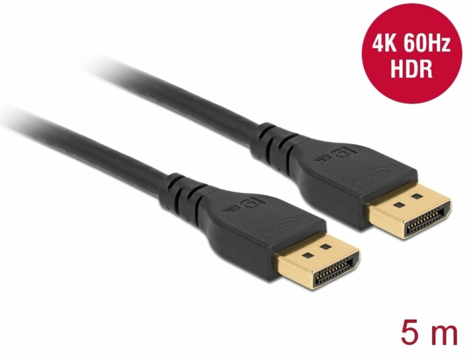 Cablu Displayport 4K@60Hz T-T 5m Negru, Delock 85912 conectica.ro